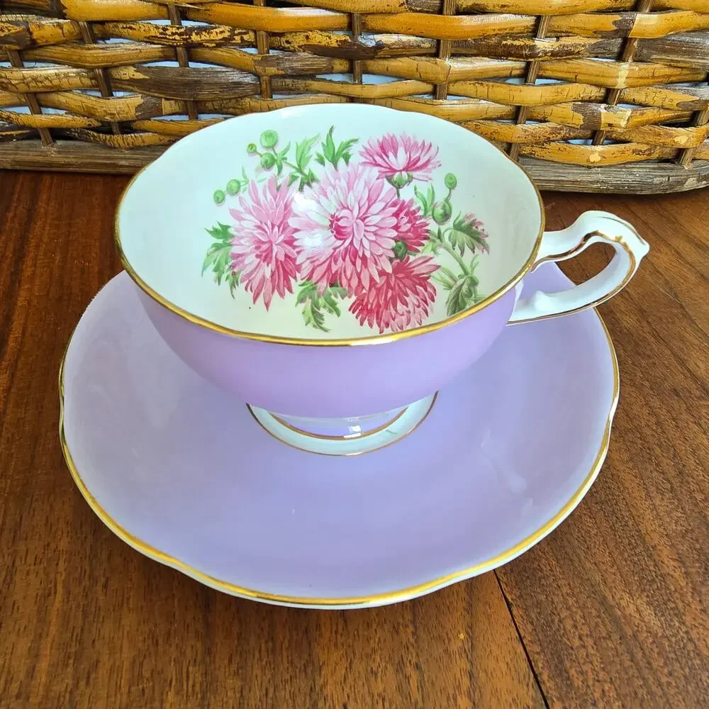 Vintage Adderley Bone China Tea Cup and Saucer Lavender Chrysanthemum Cottage